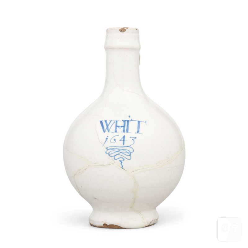 A London delftware wine bottle, dated 1643